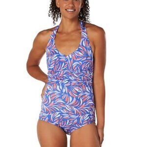 NEW Speedo Endurance Women's Repreve Swimsuit Size 14 Blue Halter Soft Cup Beach